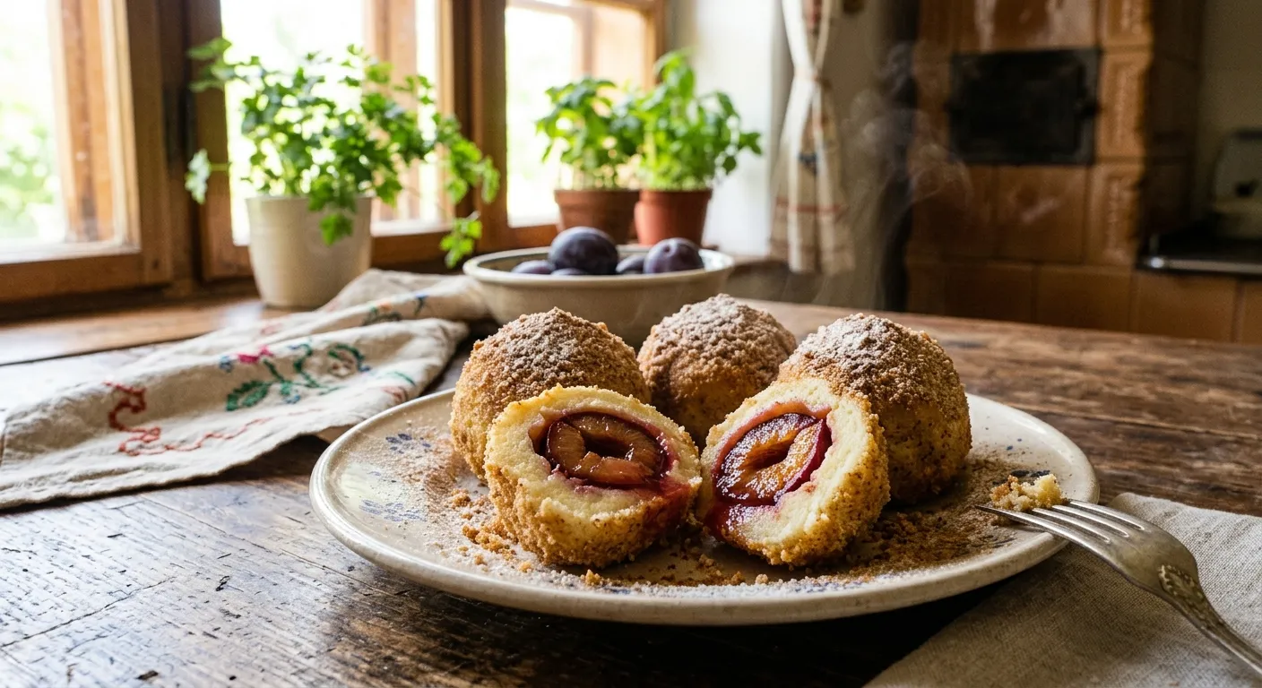 Békebeli szilvás gombóc fahéjas porcukorral és pirított morzsával recept elkészítése - ReceptPalota