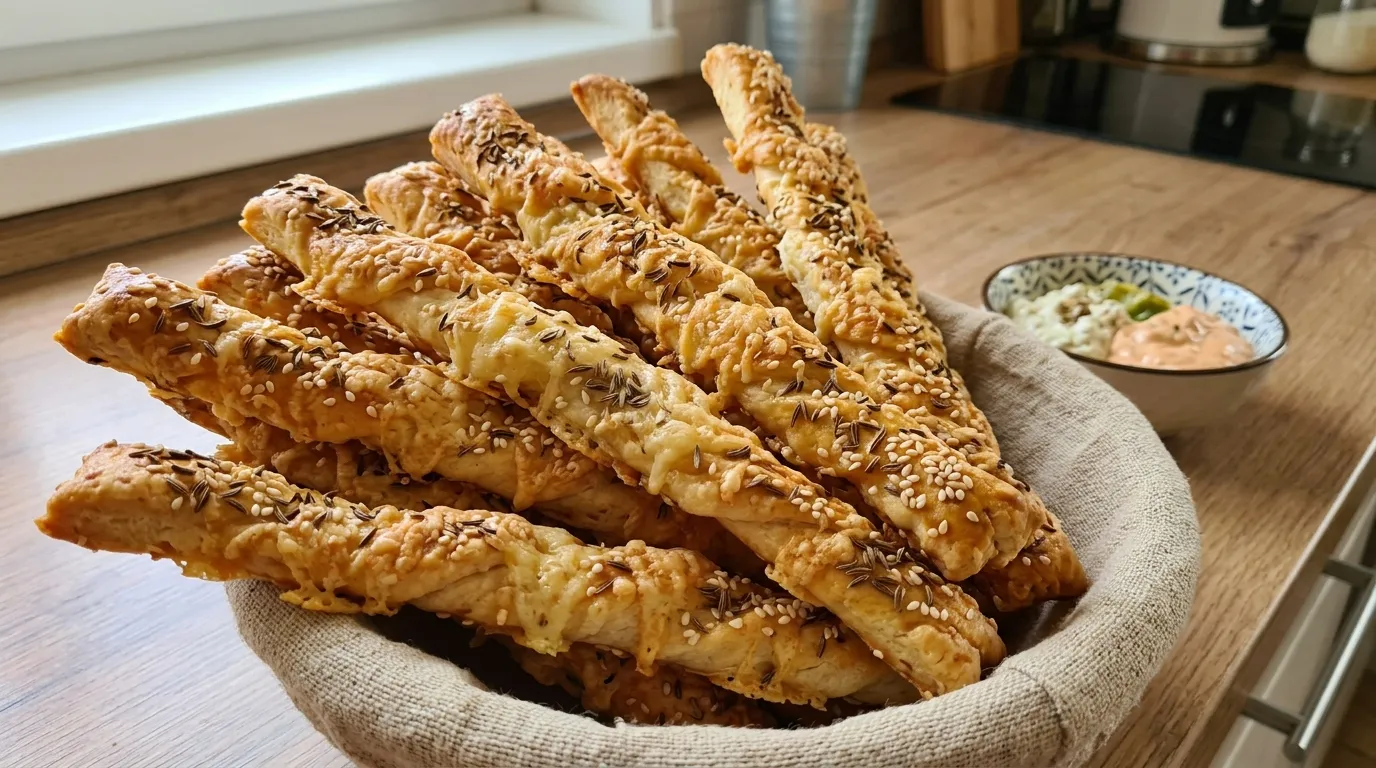Extra sajtos ropogós stangli köménnyel és szezámmaggal recept elkészítése - ReceptPalota