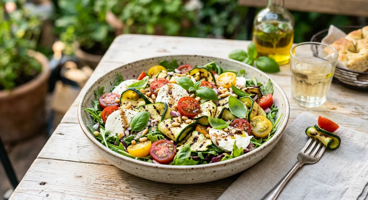 Grillezett cukkinisaláta friss paradicsommal és mozzarellával recept elkészítése - ReceptPalota
