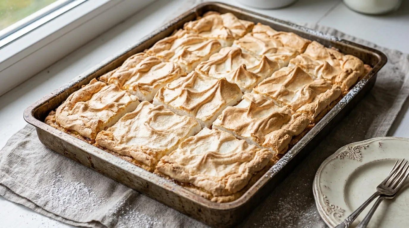 Rákóczi túrós tepsis sütemény habos tojásfehérjével recept elkészítése - ReceptPalota