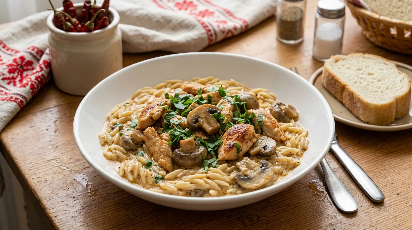 Szaftos tejszínes-gombás csirkemell csíkok orso tésztával recept elkészítése - ReceptPalota