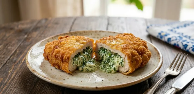 Zöldfűszeres túróval töltött rántott szelet